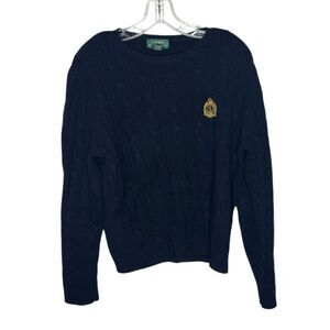 Lauren Ralph Lauren Navy Blue Cable Knit Lambs Wool Sweater. Size Large.